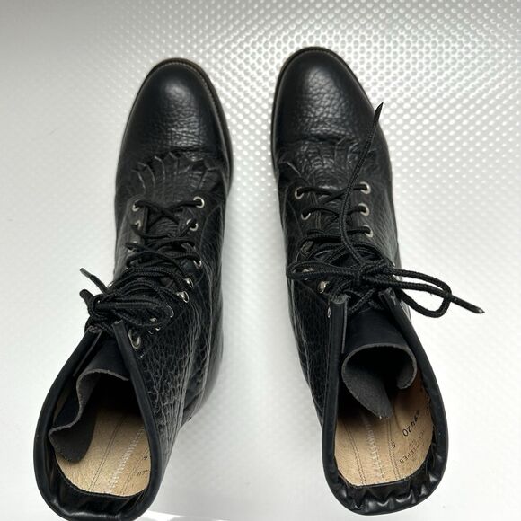 Vtg Justin Lace up Black Pebbled Bullhide Roper Boots 522 Kiltie Mens 8 1/2 D